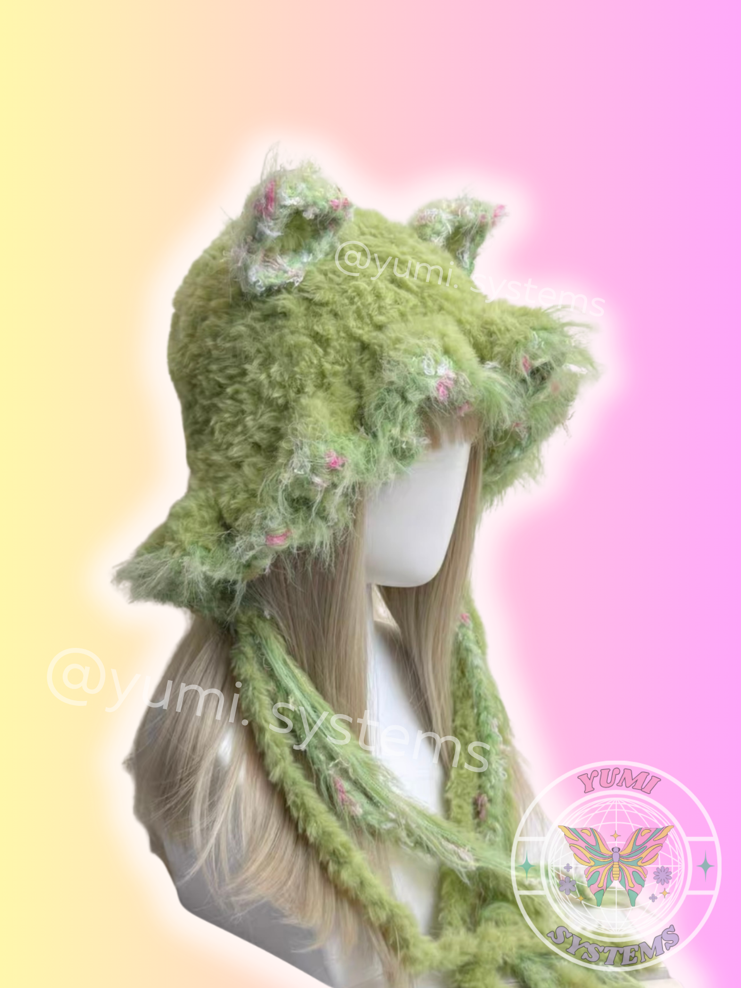 The Matcha Fae | Hand-Knitted Textured Cat Ear Bonnet